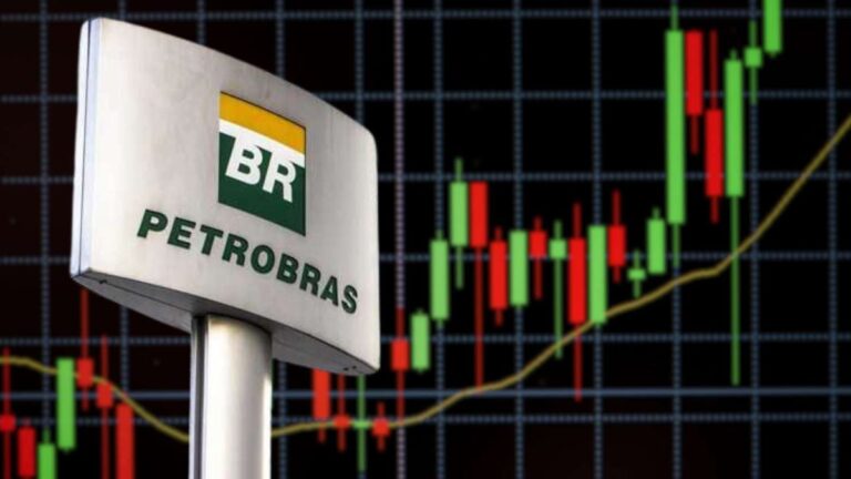 Melhores cursos técnicos para a Petrobras: placa BR Petrobras à frente de um gráfico de candles em alta