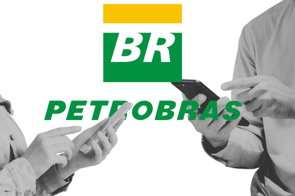 Pessoas usando celulares para estudar para o concurso da Petrobras com logo BR